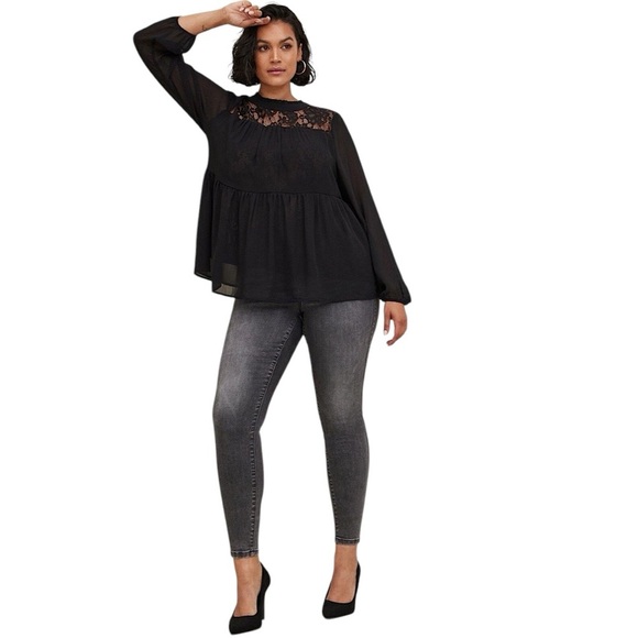 TORRID Black Lace Chiffon Overlay Blouse - Picture 3 of 15